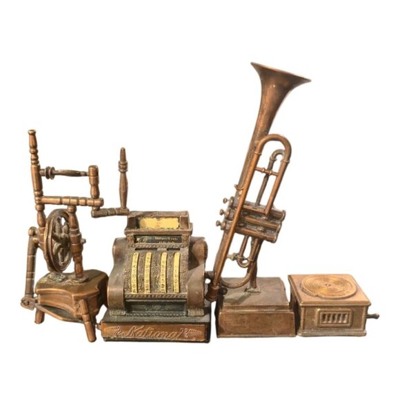 vintage Metal Pencil Sharpener Set Cash Register Trumpet Phonograph Wheel - Picture 4 of 13